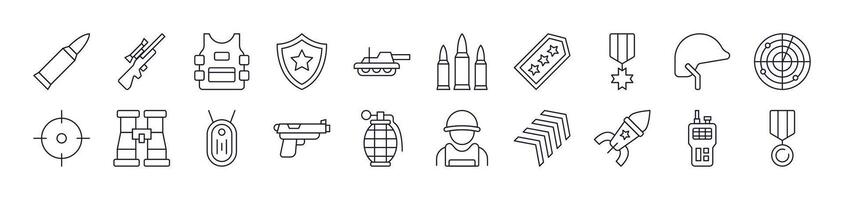 Army and Military Picture Collection. Editable Stroke. Perfect for Infographics, Articles, Books, Flyers, Banners vector