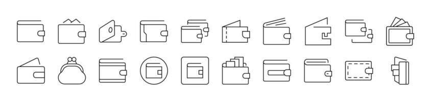 Wallet for Money Outline Image Collection. Editable Stroke. Perfect for Infographics, Articles, Books, Flyers, Banners vector