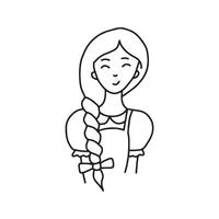 Girl with a braid in doodle style. isolated on white background. vector