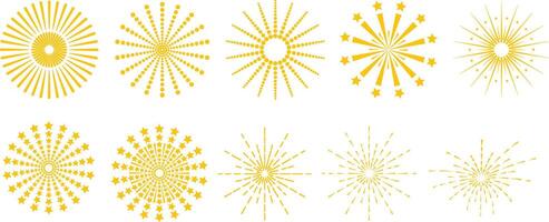 Set of golden firework effect element for party, business, event vector