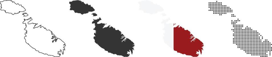 Malta map detailed in outline, grey, flag color, dotted style vector