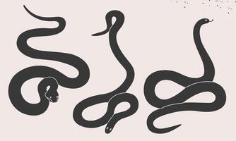 Snake set.Hand drawn varied black snakes collection.Chinese new year symbol.Year of the snake illustration for greeting card, sticker, background. Hand drawn trendy illustration EPS10 vector