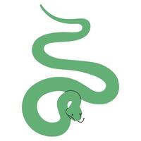 Green Snake isolated.Hand drawn colored snake.Chinese new year symbol.Year of the snake illustration for greeting card, sticker on transparent background. Hand drawn trendy illustration EPS10 vector