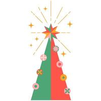 Christmas tree with star and balls on transparent background.Symbol of New Year,Merry Christmas holiday celebration.Xmas tree modern trendy design.Colorful illustration geometric style.EPS10. vector