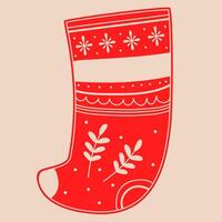Doodle christmas sock.Decorative Swedish element for Christmas, New Year design. Hand-drawn illustration isolated on beige background. illustration EPS10 vector