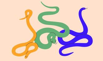Snake set.Hand drawn varied colored snakes collection.Chinese new year symbol.Year of the snake illustration for greeting card, sticker, background. Hand drawn trendy illustration EPS10 vector