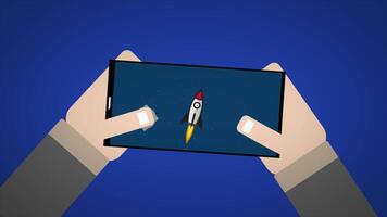 Mobile game playing animation. Motion graphics playing mobile games POV video