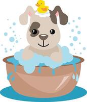 Cute dog taking a bath vector