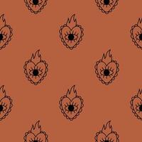 Seamless pattern with sacred mexican heart with eye. Hand drawn illustration in sketch style. vector
