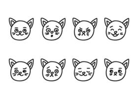 Cat head different facial expressions, line doodle character set. Hand drawn outline emotion on cat face muzzle. Happy, angry, sad and other mood. illustration vector