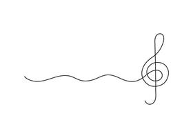 Music treble clef with curve line, continuous one art line drawing. Music concept. Hand drawn doodle sketch. illustration vector