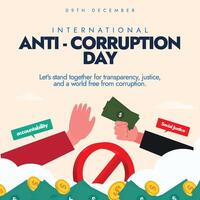 Anti corruption day banner with a man's hand giving bribe money and other man refusing it, no or stop symbol. Uniting with Youth to fight. vector