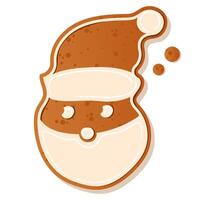 Illustration of a gingerbread Santas face decorated with white frosting dots, perfect for holiday themes and Christmas baking. Gingerbread cookie. New Year Christmas vector