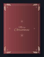 Christmas greeting card design. Red blue background with gold decorative frame, small snowflakes, and elegant Merry Christmas text. Holiday, winter, celebration, minimalistic, festive, classy vector