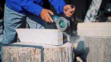 Processing of white marble. Stone processing industry with circular saw video