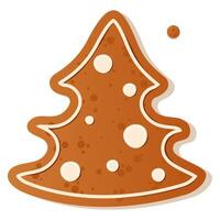 Illustration of a gingerbread Christmas Tree decorated with white frosting dots, perfect for holiday themes and Christmas baking. Gingerbread cookie. New Year Christmas vector