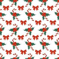 Christmas seamless pattern with candy cane and bow. Festive sweet background. For textile, wrapping paper, background. vector