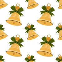 Christmas bell. Musical instrument, jingle bells. Festive Christmas or New Year seamless pattern. For textile, wrapping paper, background. vector