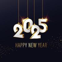 Happy new year 2025 template with 3D Gold hanging number. vector