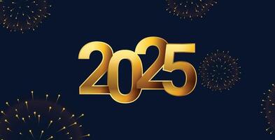 Golden Lettering Happy new year 2025 template on black background vector
