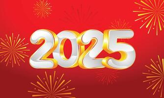 Happy New Year 2025 illustration made with 3D and gold effect on Red Background, greeting card. vector