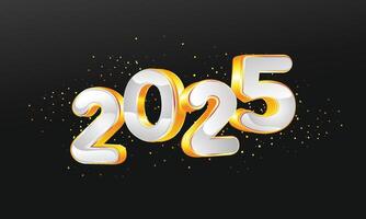 Happy New Year 2025 illustration made with 3D and gold effect on Black Background, greeting card. vector