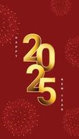 Golden Lettering Happy new year 2025 template on black background with chinese theme vector
