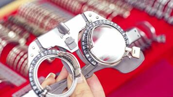 Ophthalmic testing device machine. Close up view of tool for ophthalmologists video