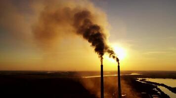 Industrial view with smokestack. Pollution by smoke coming out of factory video