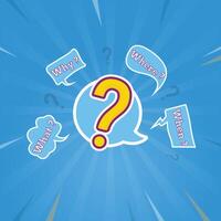 Question mark icon with what, why, where, when, question words isolated on blue background illustration vector