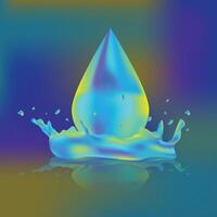 Realistic modern gradient multi color water drop with splash and wave on light isolated on gradient background illustration vector