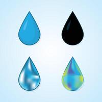 Set of water drops shape icons, blue, black, realistic and multi color gradients water drops isolated on light background illustration vector