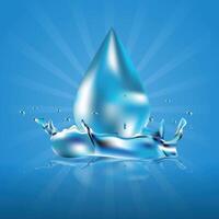 Realistic water drop with splash and wave on light isolated on blue gradient background illustration vector