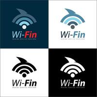 wifi fin shark connection logo set template design vector