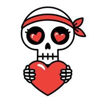 Cute Skeleton with Red Heart and Bandana Illustration vector
