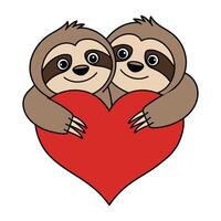 Cute Sloth Couple Hugging Heart Illustration vector