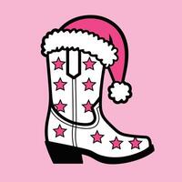 Pink Christmas Cowboy Boot with Stars Illustration vector