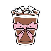 Iced Coffee with Ice and Pink Bow Illustration vector
