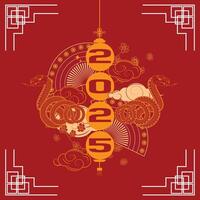 2025 Year of the Snake festive illustration with decorative elements in vibrant red and gold vector
