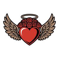 Angelic Heart with Wings and Roses Illustration vector