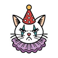 Grumpy Clown Cat Illustration with Party Hat vector