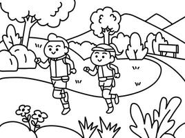 Couple running trail coloring pages style. vector