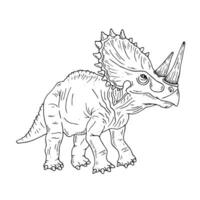 Graphics black and white dinosaur. Black line illustration with triceratops in the ink style. vector