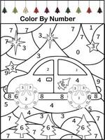 Christmas tree color by number math worksheet vector