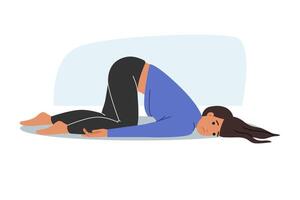 Depressed woman is lying on floor, suffering due to problems in personal life and lack of motivation vector