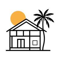 Beach House with Palm Tree Icon for Creative Branding vector
