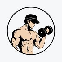 A man with a baseball cap and a dumbbell vector