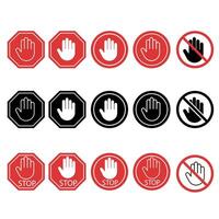 Stop hand icon set. Do not touch illustration sign collection. Hand forbidden symbol. vector
