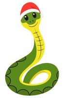 An isolated image of a cartoon snake in a Christmas hat vector