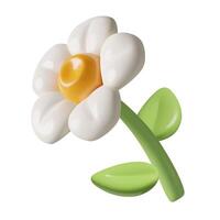Daisy or chamomile flower 3d icon in a cute plastic style isolated on white background vector